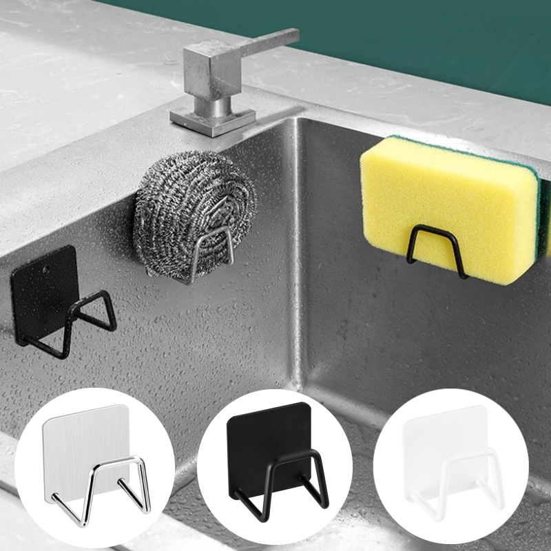Kitchen Gadgets Rack - キッチンステンレス鋼シンクスポンジホルダー自己粘着排水乾燥ラックキッチン壁フックアクセサリー収納オーガナイザー