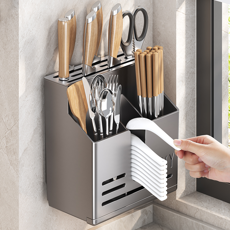 Kitchen Gadgets Rack - ステンレス製包丁ホルダー、ラック、壁掛けカッター、箸ケージ、箸管
