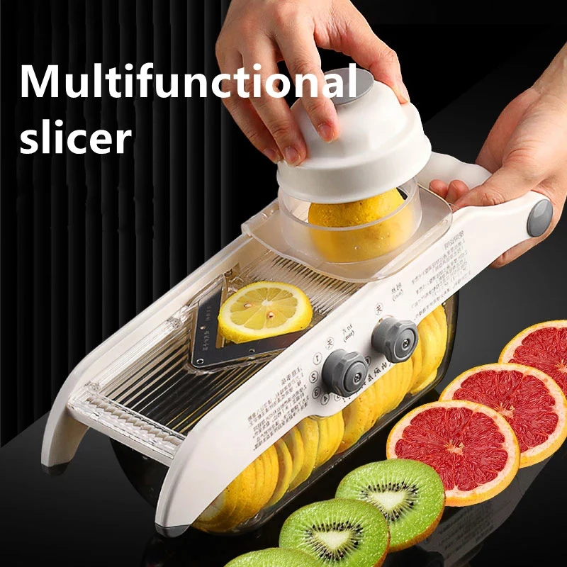 Mandoline Slicer - 多機能レモンスライサー野菜おろし金バスケット付き、Vブレードフルーツポテトチョッパーニンジンカッタースライサーキッチンアクセサリー