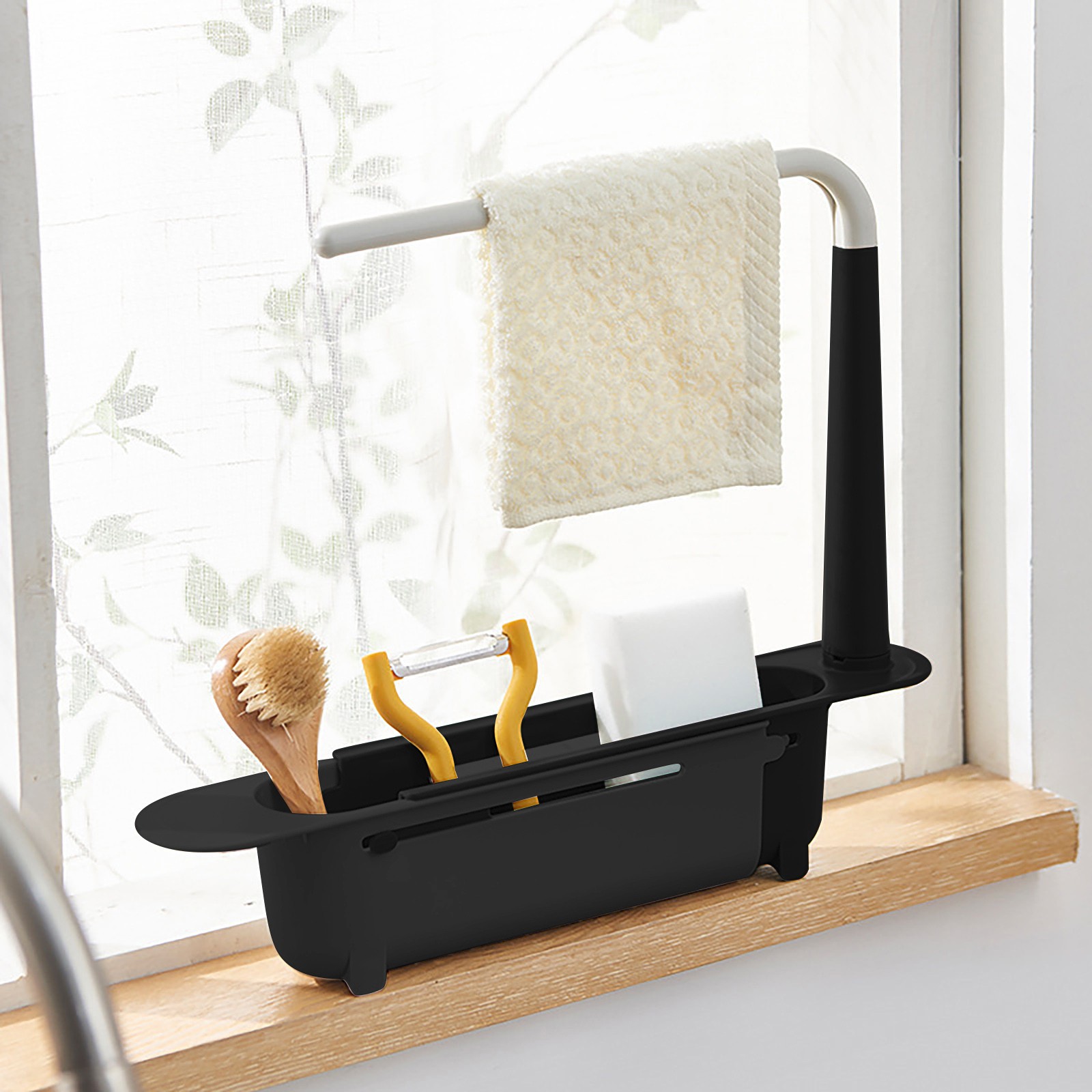 Quirky Kitchen Gadgets - Elescopicシンクの水切り、キッチンオーガナイザー、石鹸スポンジホルダー、タオルラック、収納バスケット、ガジェットアクセサリー