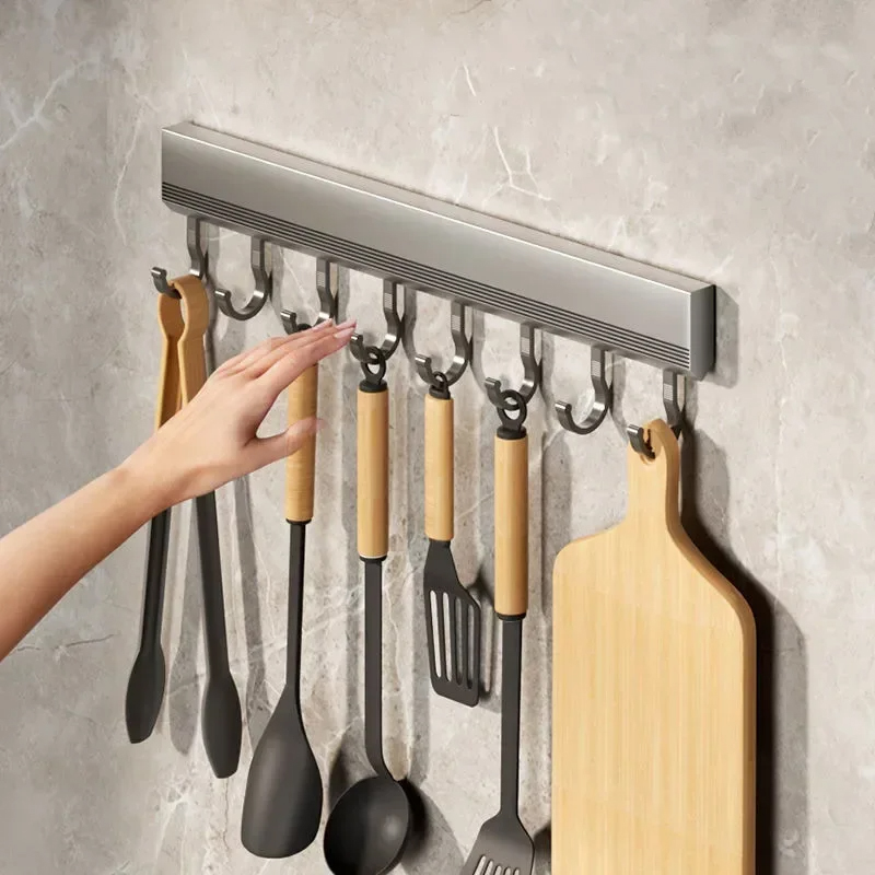 Kitchen Gadgets Rack - キッチン収納ラックアルミ合金フックラック壁掛けキッチン用品収納ラックバスルームローブタオルハンガー