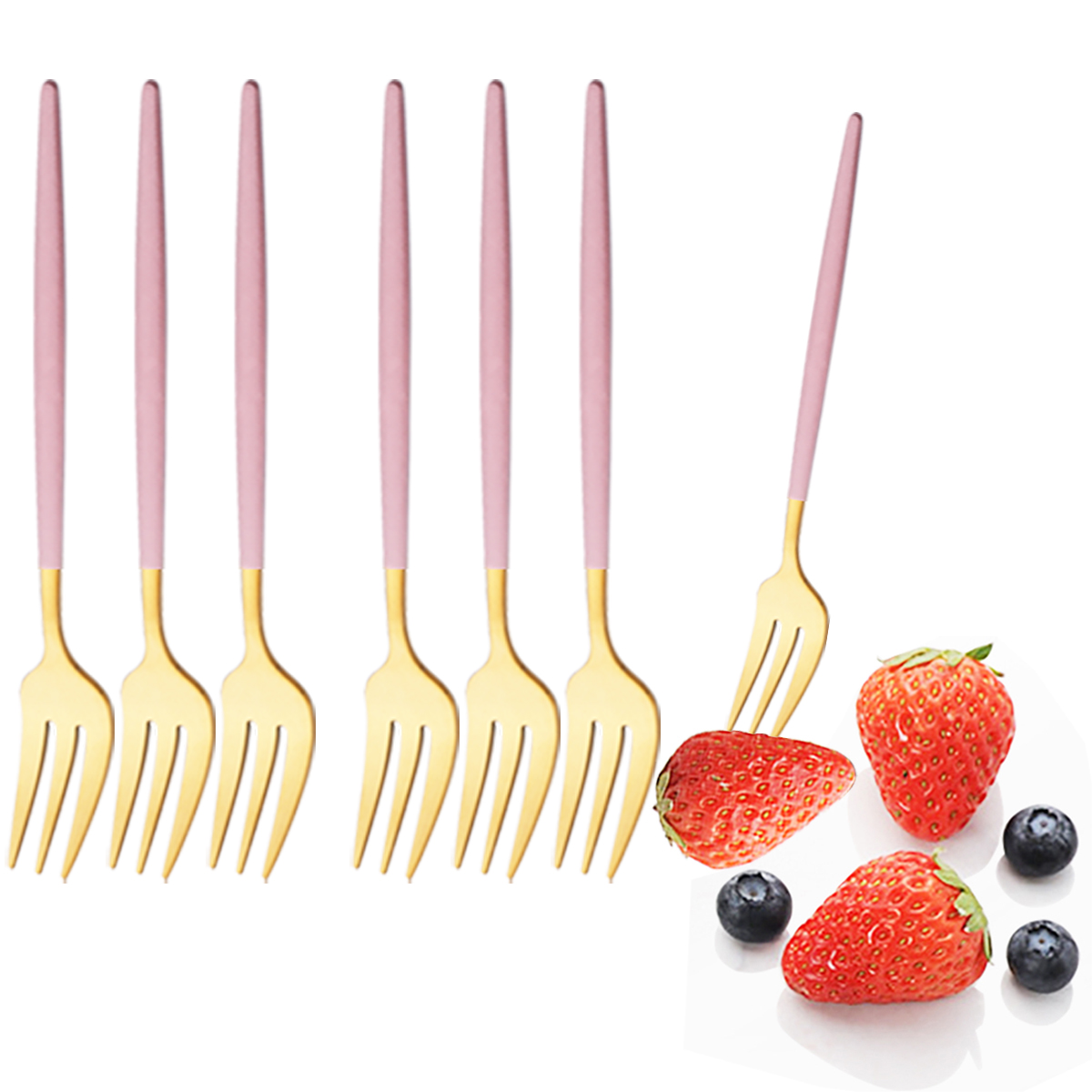 Kitchen Gadgets Gold - 6 個ピンクゴールド食器セットステンレス鋼小さなフォークカトラリーケーキフォークフルーツフォークデザートフォーク食器キッチンアクセサリー