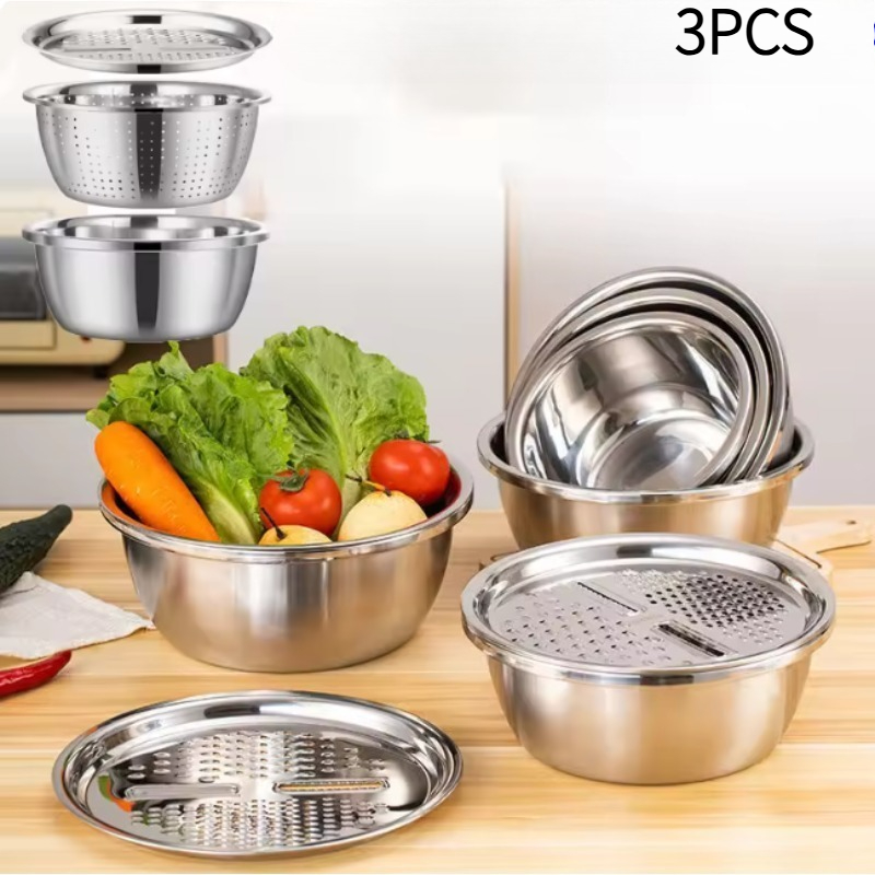 Mandoline Slicer - 新しい3個セットのステンレス製多機能キッチンおろし金セット、水切りボウル付き、野菜洗い用マンドリンスライサー（じゃがいも用）