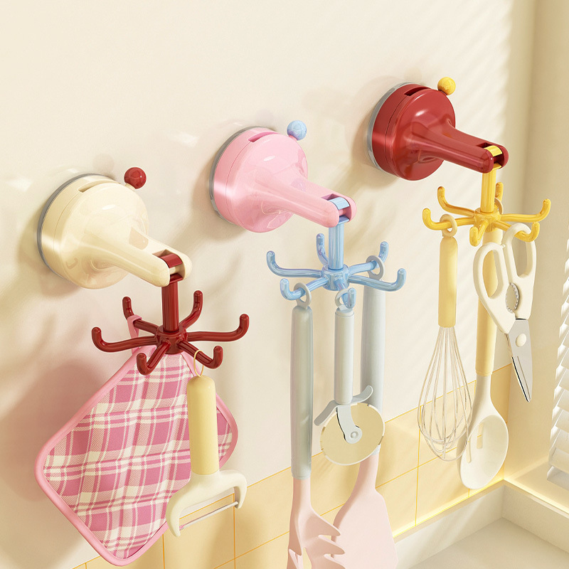 Kitchen Gadgets Rack - 吸盤式回転キッチンフック 穴あけ不要 キャビネット用調理器具ハンガー 6爪壁掛け スパチュラ スプーン収納ラック