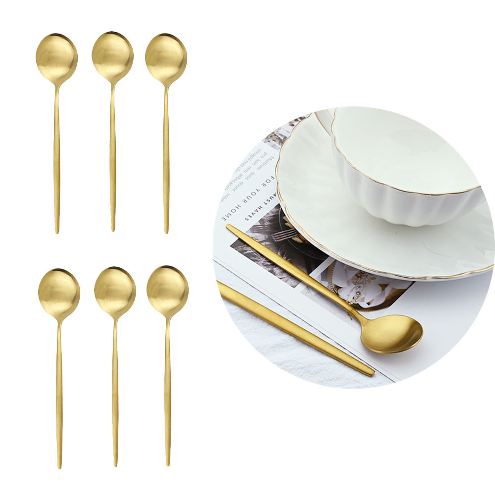 Kitchen Gadgets Gold - ステンレス製デザート、アイスクリーム、攪拌、コーヒー、小さなスプーン、ミニゴールドスプーンセット、キッチンアクセサリー、マット、6個