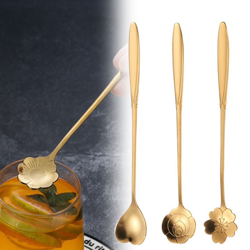 Kitchen Gadgets Gold - ステンレス鋼チェリーローズフラワーゴールドスクープコーヒースプーンギフトキッチンデザートティーアクセサリー食器装飾