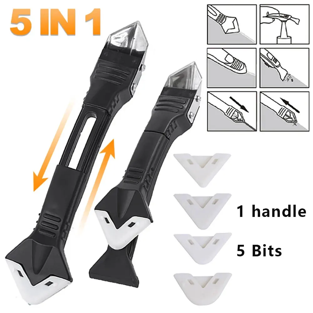Silicone Spatula Set - 5-in-1メタルヘッドグルーツールキットシリコンスパチュラコーキングリムーバーグラウト除去シーラント仕上げコーナースクレーパー修理ツール