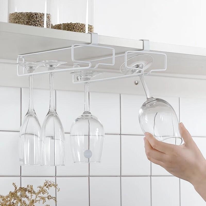 Kitchen Gadgets Rack - 穴あけ不要の金属製ワイングラスホルダー - キャビネット下収納用ステムウェアラック キッチン整理 キッチン/バー収納用品