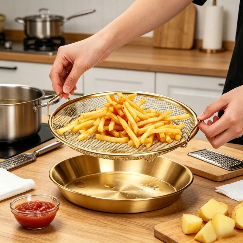 ゴールド製ヘビーデューティーディープフライヤーラックトレイメ - Kitchen Gadgets Gold のレビューと価格