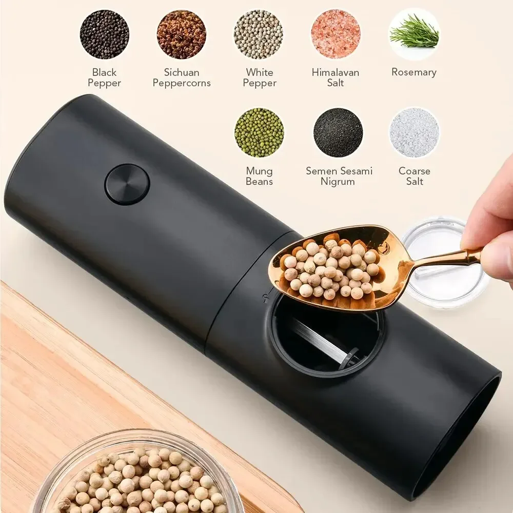 調整可能な粗さの電気塩コショウグラインダー、詰め替え可能なミ - Kitchen Gadgets Smart のレビューと価格