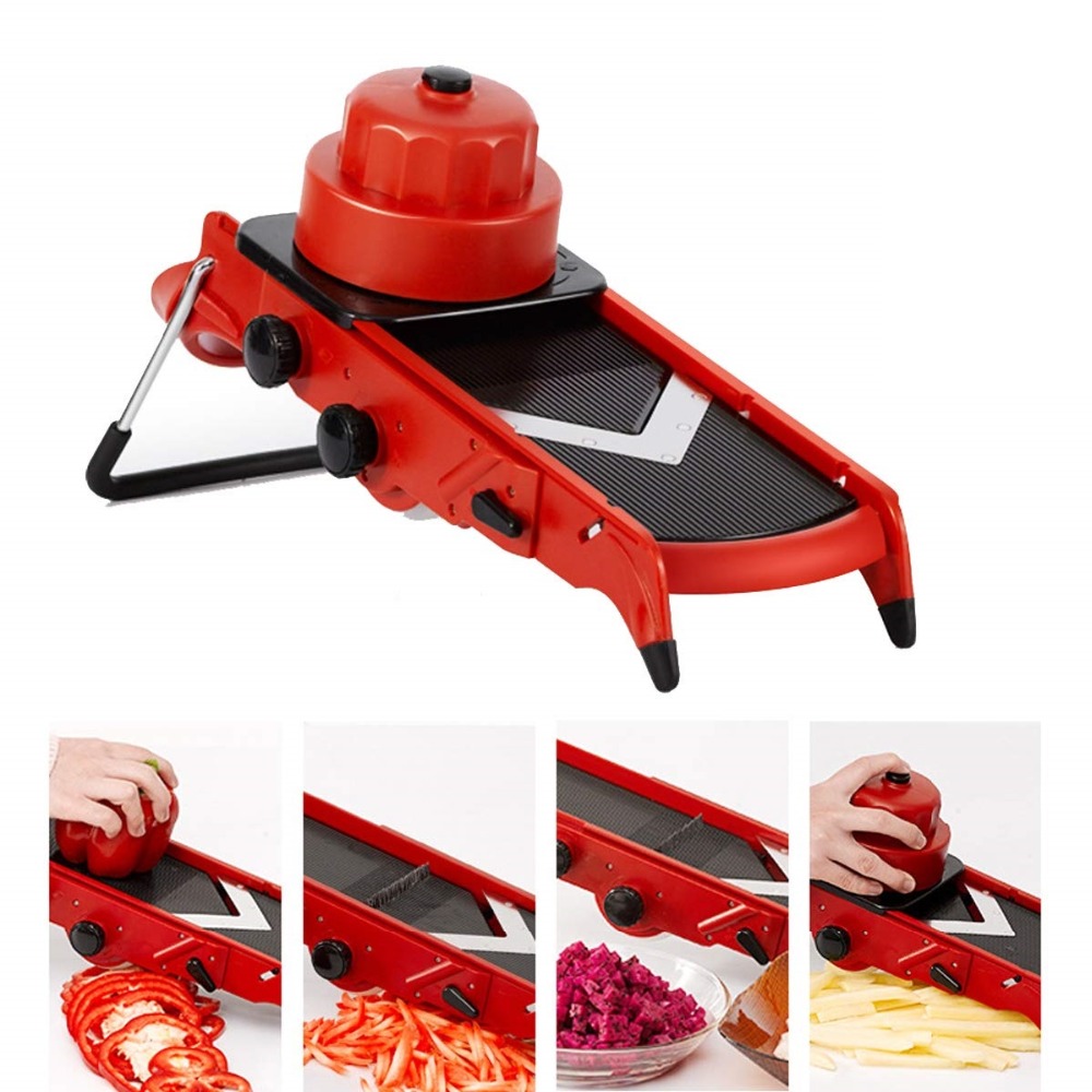 調整可能なVブレードマンドリン野菜スライサーとダイサー(レッ - Mandoline Slicer のレビューと価格