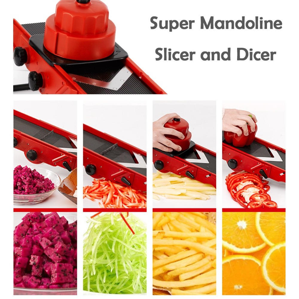 調整可能なVブレードマンドリン野菜スライサーとダイサー(レッ - Mandoline Slicer のレビューと価格