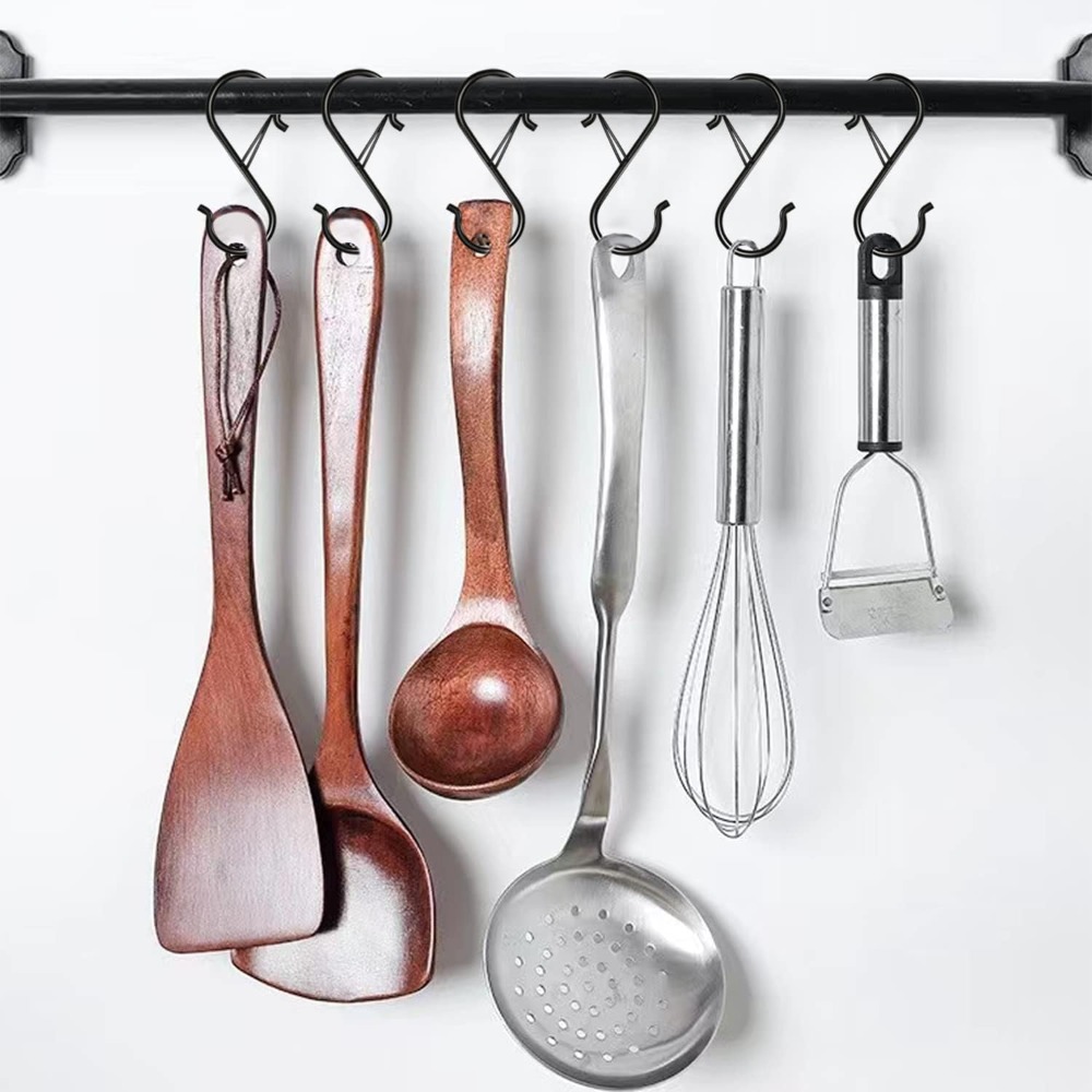 3.5インチの頑丈なS字フック、安全バックル付き、黒色の金属 - Kitchen Gadgets Rack のレビューと価格