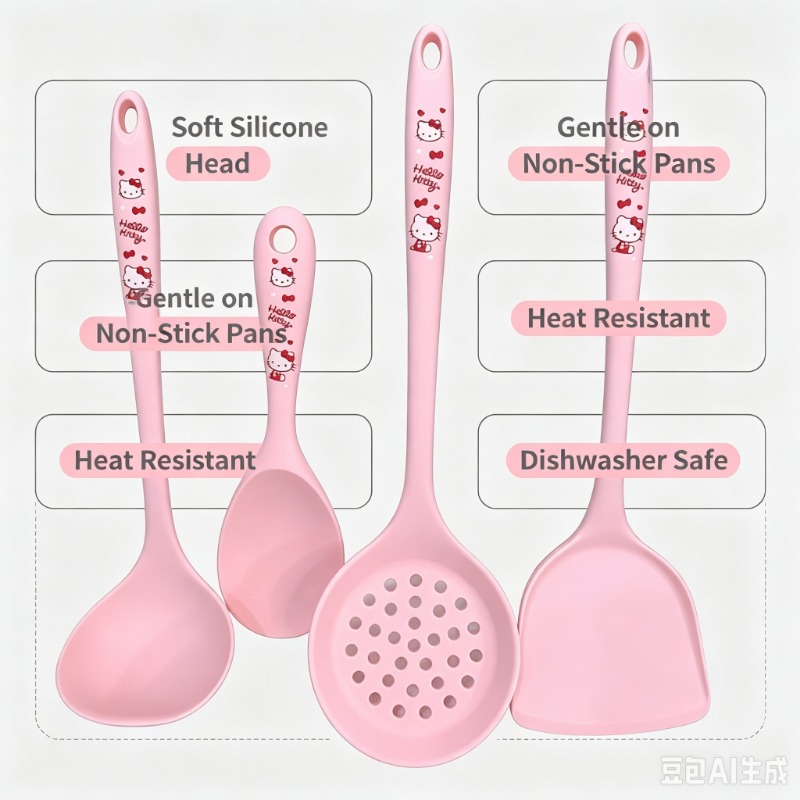 アニメキュートプリント4点セットシリコン製キッチン用品耐熱性 - Silicone Spatula Set のレビューと価格