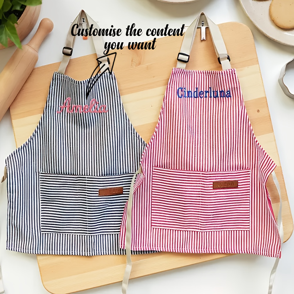 刺繍入り名前入りストライプエプロン ポケット付き カスタム調 - Kitchen Gadgets Name のレビューと価格