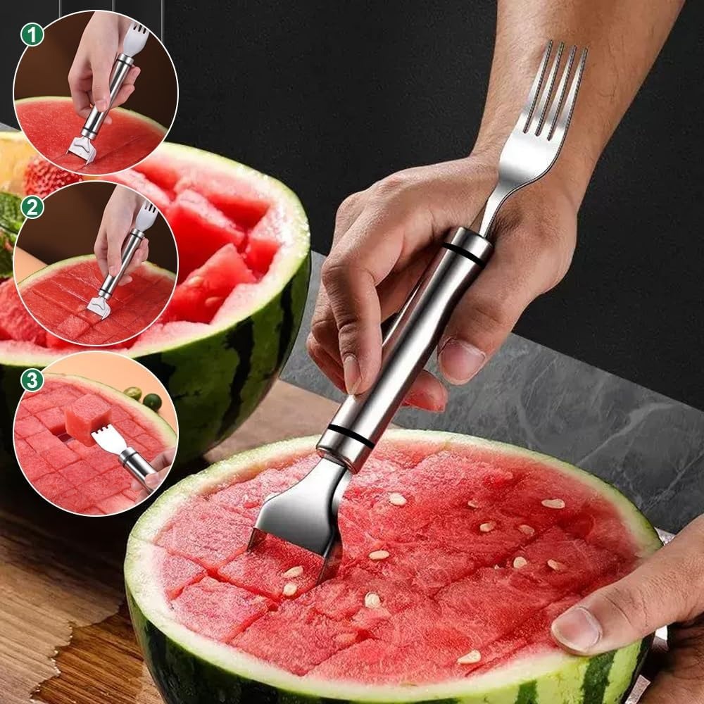 2-in-1ステンレス製フルーツカッター、スイカフォークスラ - Kitchen Gadgets Home Party のレビューと価格