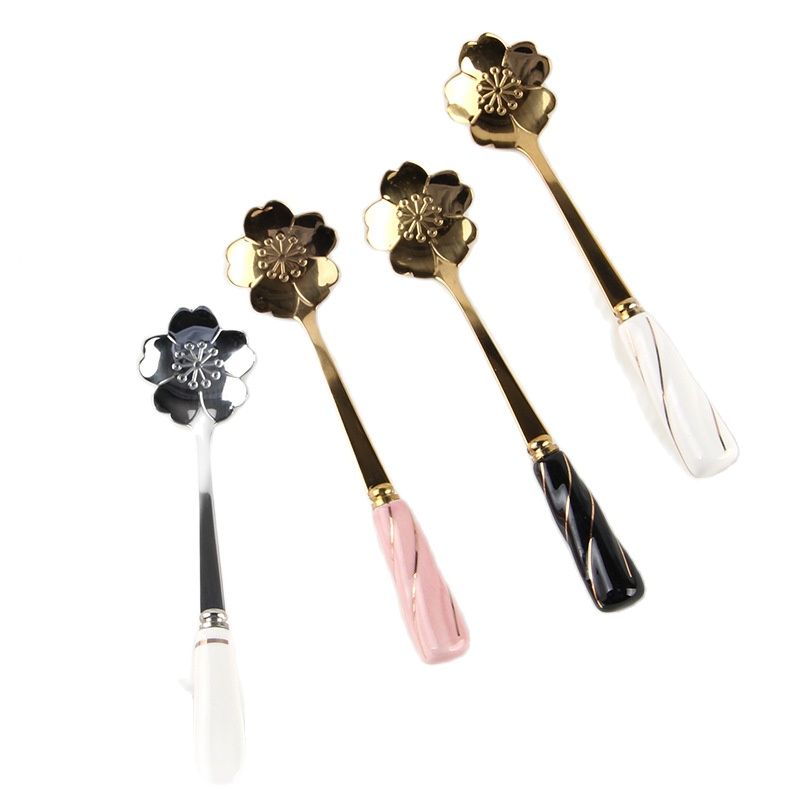 ステンレス鋼コーヒー攪拌スプーンセラミックハンドル、フラワー - Kitchen Gadgets Gold のレビューと価格