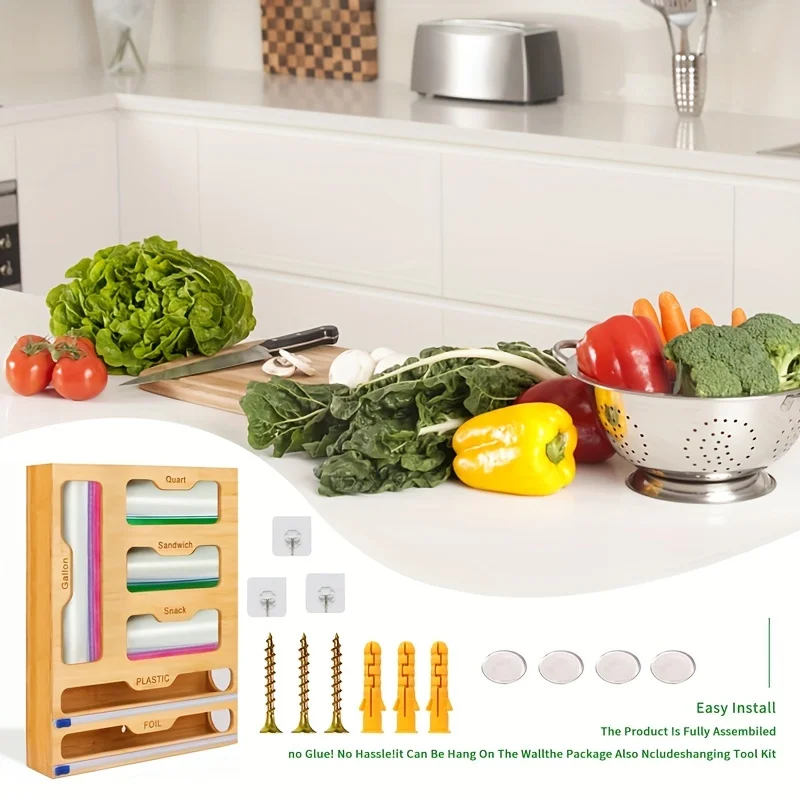 キッチン収納棚プラスチックラップディスペンサーカッター竹ジッ - Kitchen Gadgets Rack のレビューと価格
