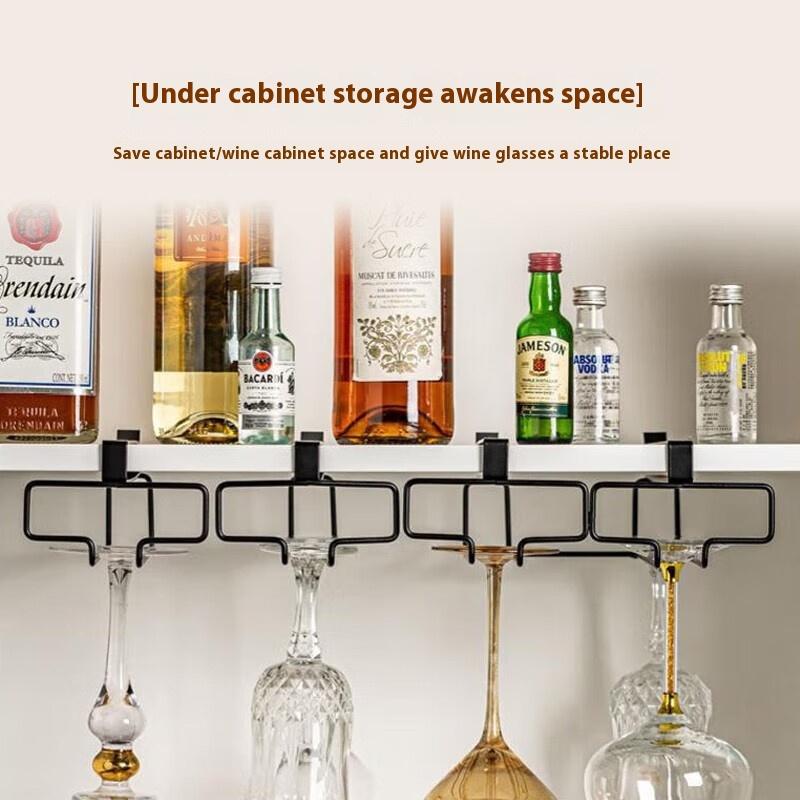 穴あけ不要の金属製ワイングラスホルダー - キャビネット下収 - Kitchen Gadgets Rack のレビューと価格